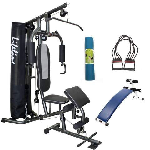 Compact Home Gym Set - Lifeline Deluxe HG 005 Bundles With Chest Expander, Yoga Mat and Fitness Curve Bench 5501A