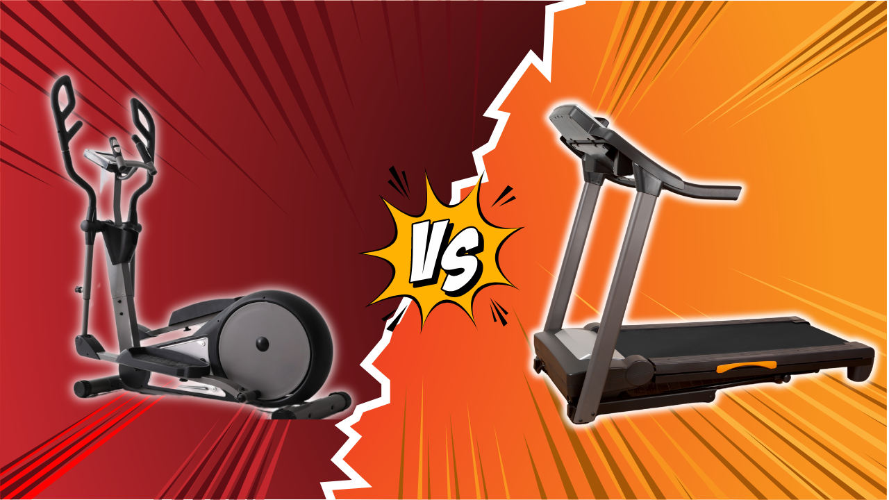 Comparison of Cross Trainer and Treadmill for fitness goals, showing both machines in a gym setting.