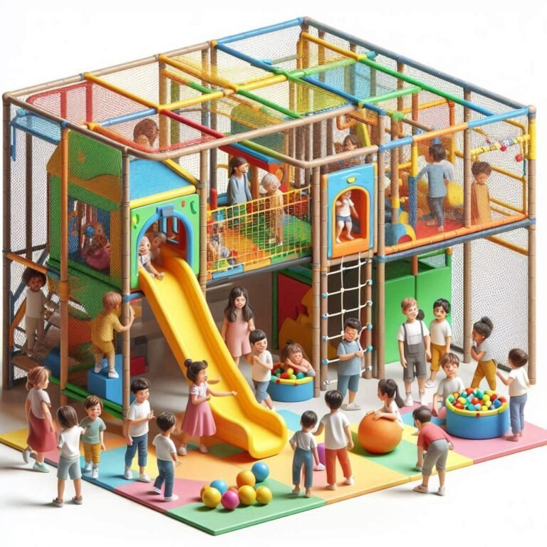 Compact indoor playground equipment designed for small spaces, featuring space-saving play structures.