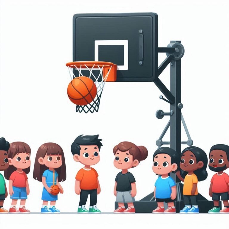 Different basketball hoop heights for various age groups.