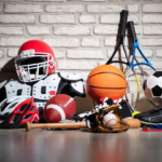 Various sports equipment laid out for selection, representing different types of sports gear.