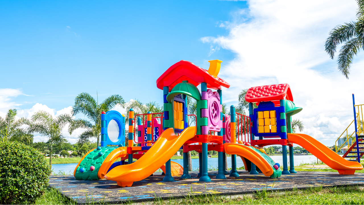 A modern playground featuring innovative structures and interactive play elements designed for children.